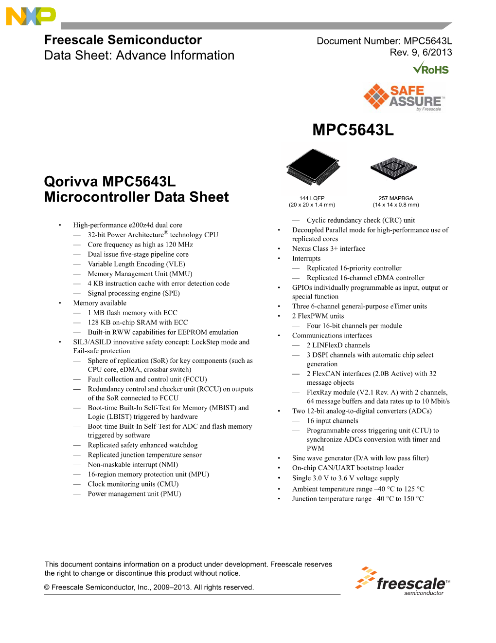 MPC5643L, Qorivva MPC5643L Microcontroller