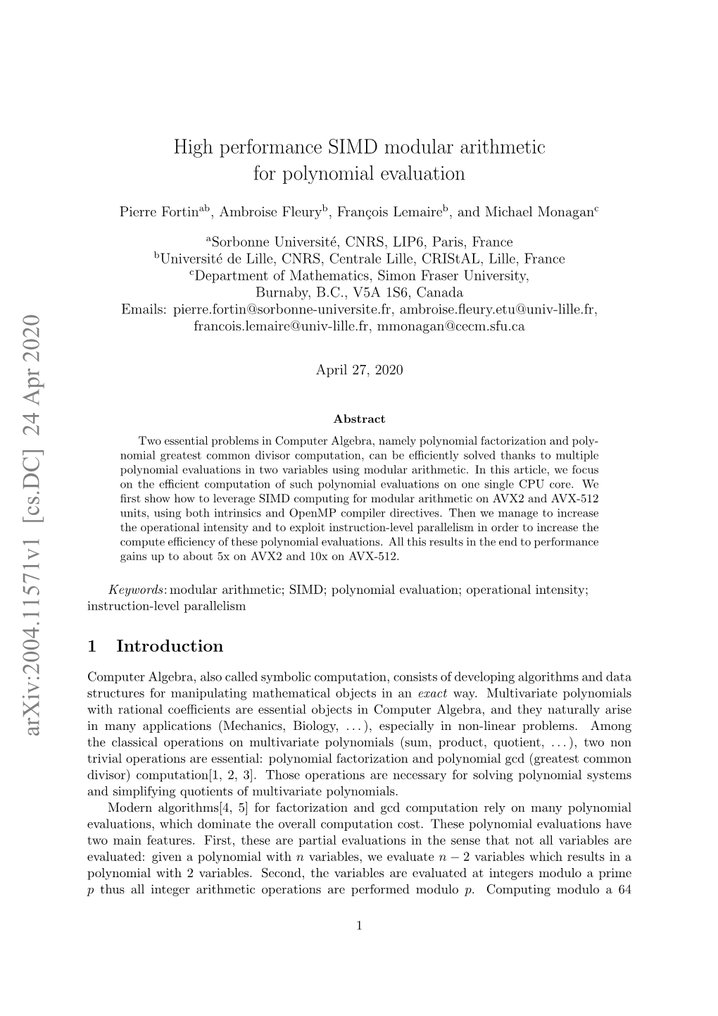 High Performance SIMD Modular Arithmetic for Polynomial Evaluation