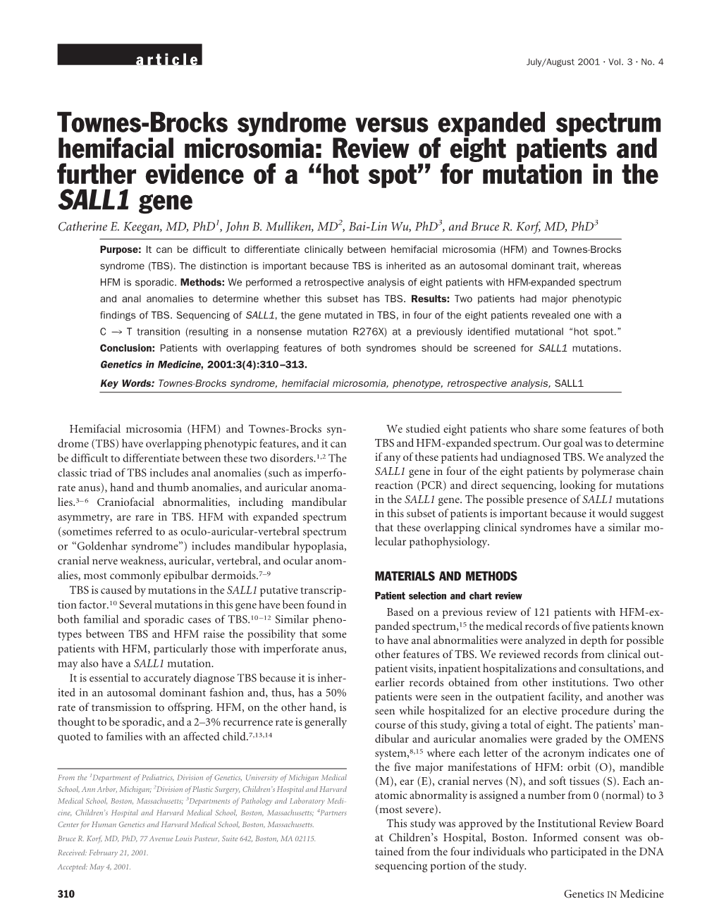 Townes-Brocks Syndrome Versus Expanded Spectrum