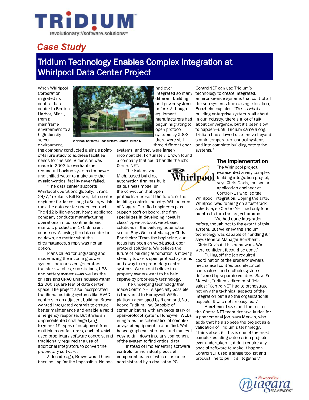 Tridium Technology Enables Complex Integration at Whirlpool Data Center Project Case Study