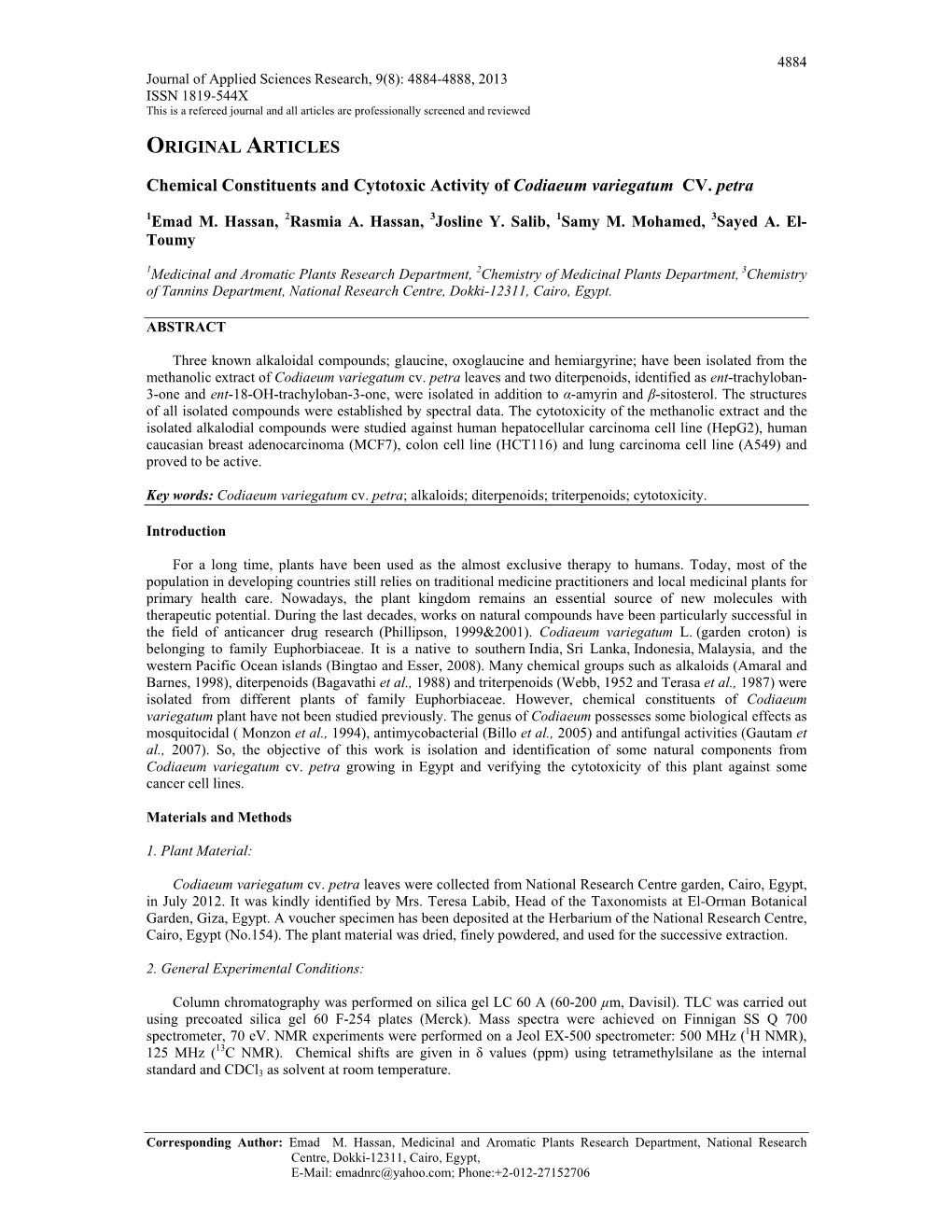 ORIGINAL ARTICLES Chemical Constituents and Cytotoxic Activity