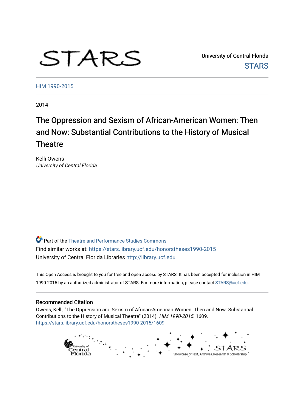 The Oppression and Sexism of African-American Women: Then and Now: Substantial Contributions to the History of Musical Theatre