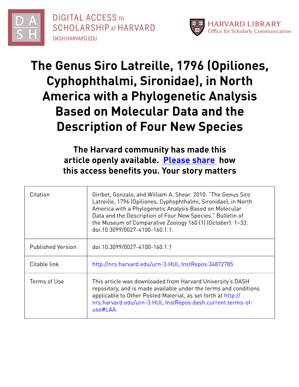 In North America with a Phylogenetic Analysis Based on Molecular Data and the Description of Four New Species