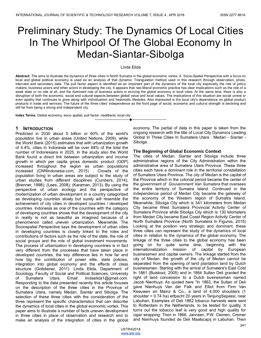 The Dynamics of Local Cities in the Whirlpool of the Global Economy in Medan-Siantar-Sibolga