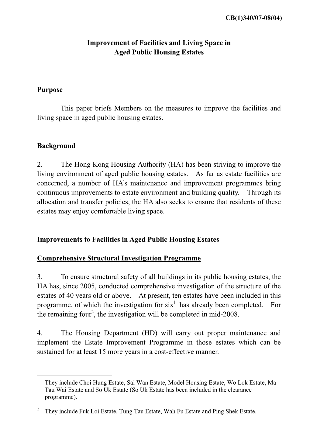 Improvement of Facilities and Living Space in Aged Public Housing Estates