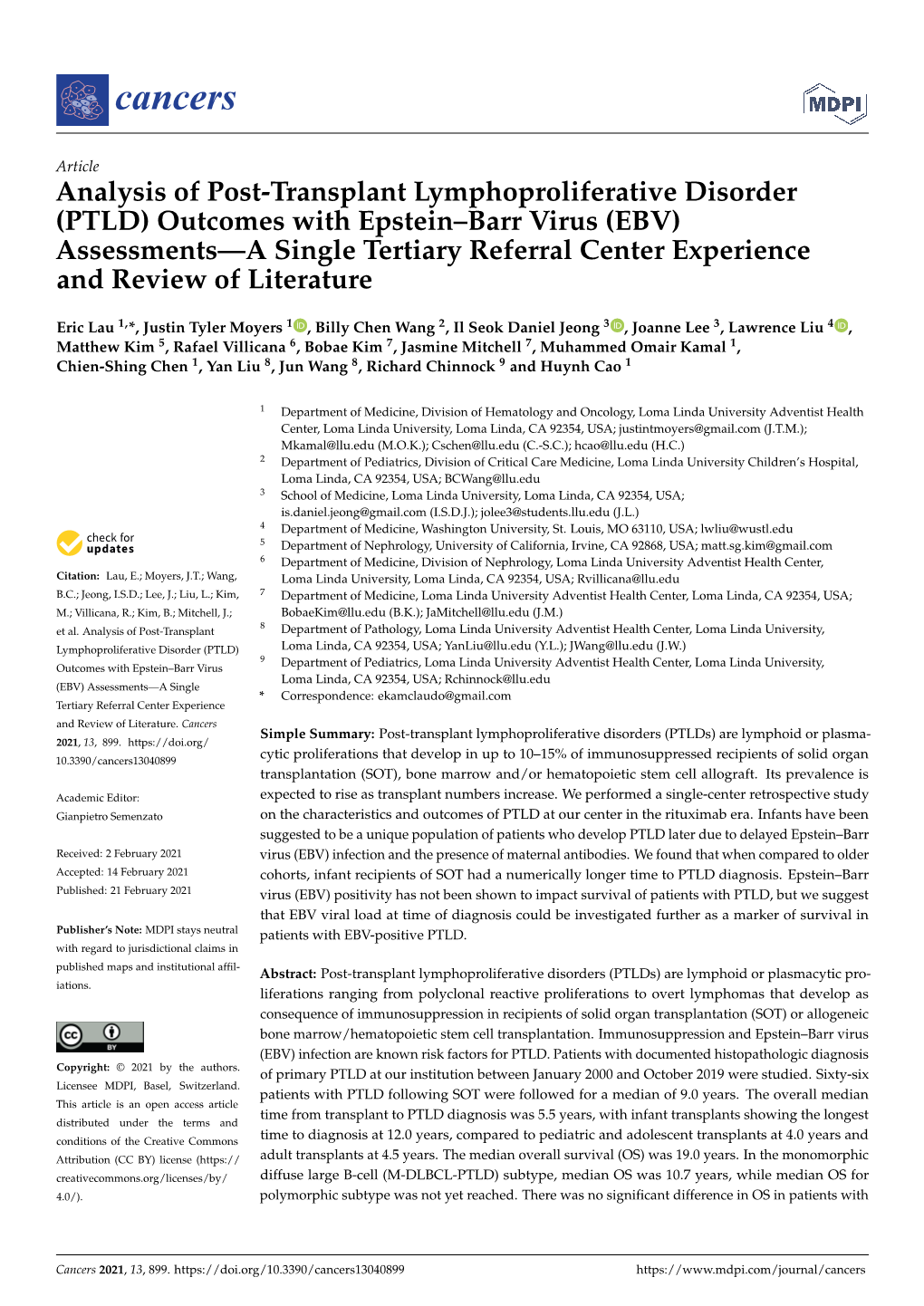 Analysis of Post-Transplant Lymphoproliferative Disorder (PTLD)