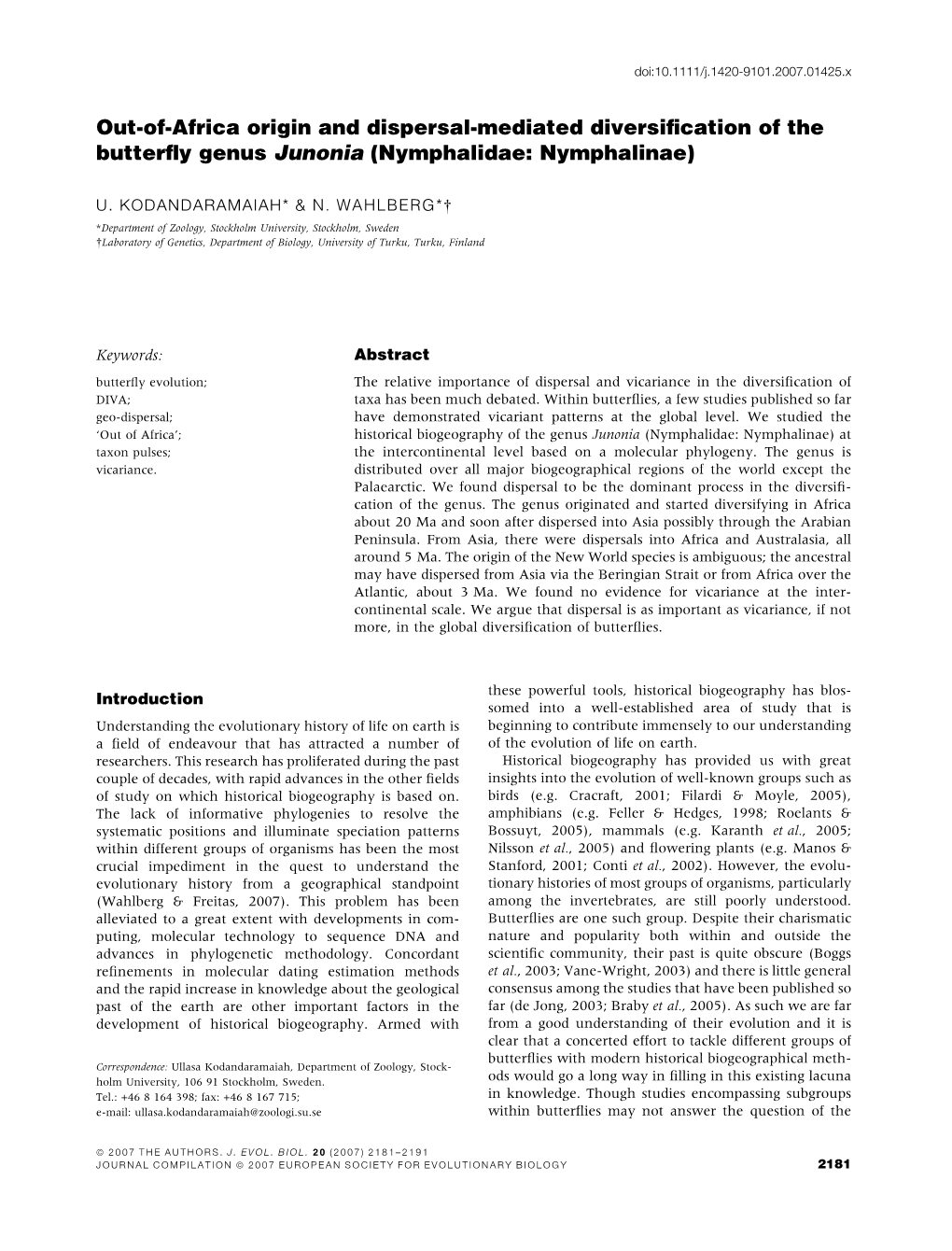 Out-Of-Africa Origin and Dispersal-Mediated Diversification