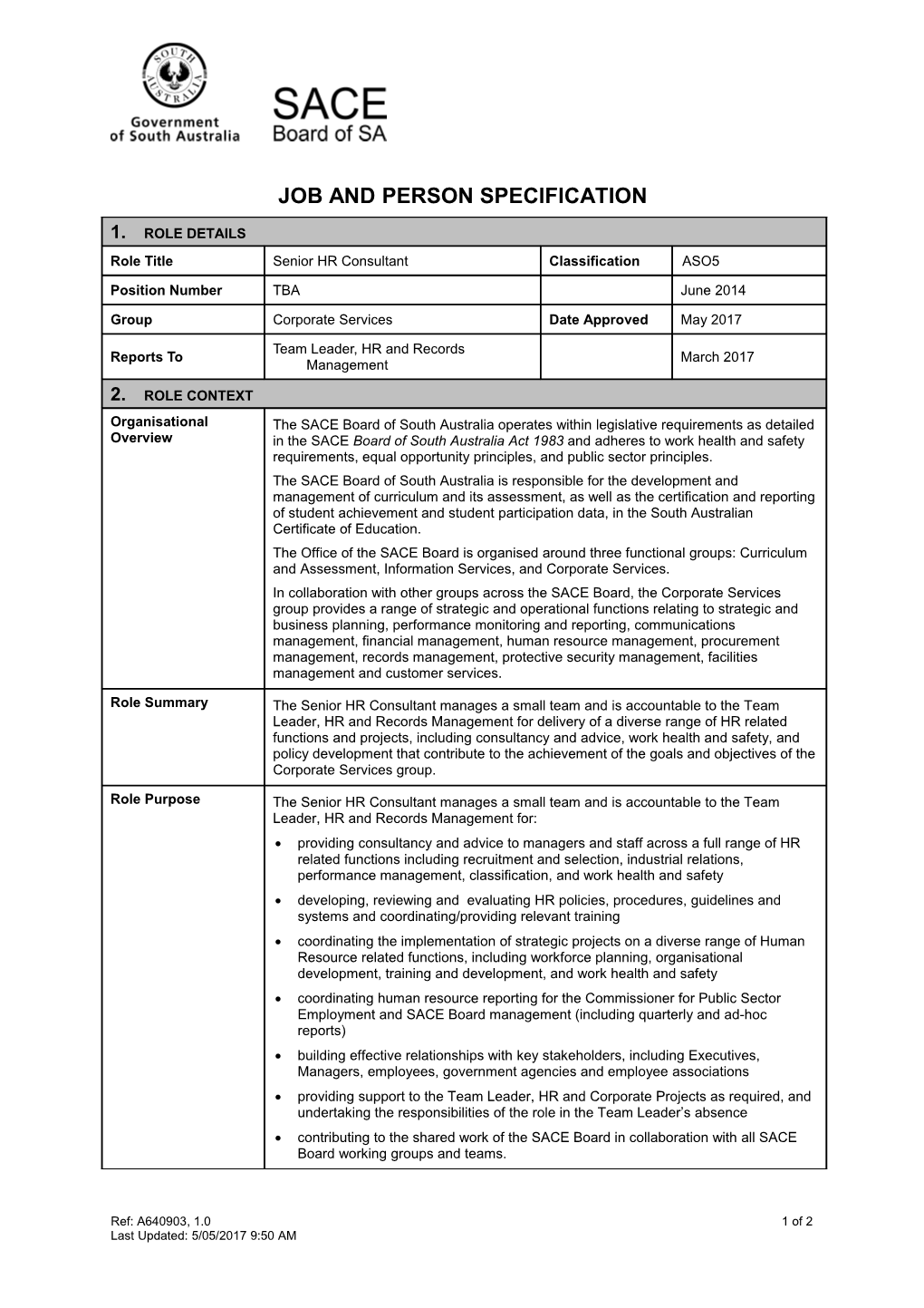 Job and Person Specification