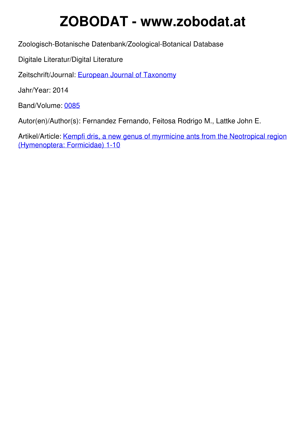 Hymenoptera: Formicidae) 1-10 © European Journal of Taxonomy; Download Unter