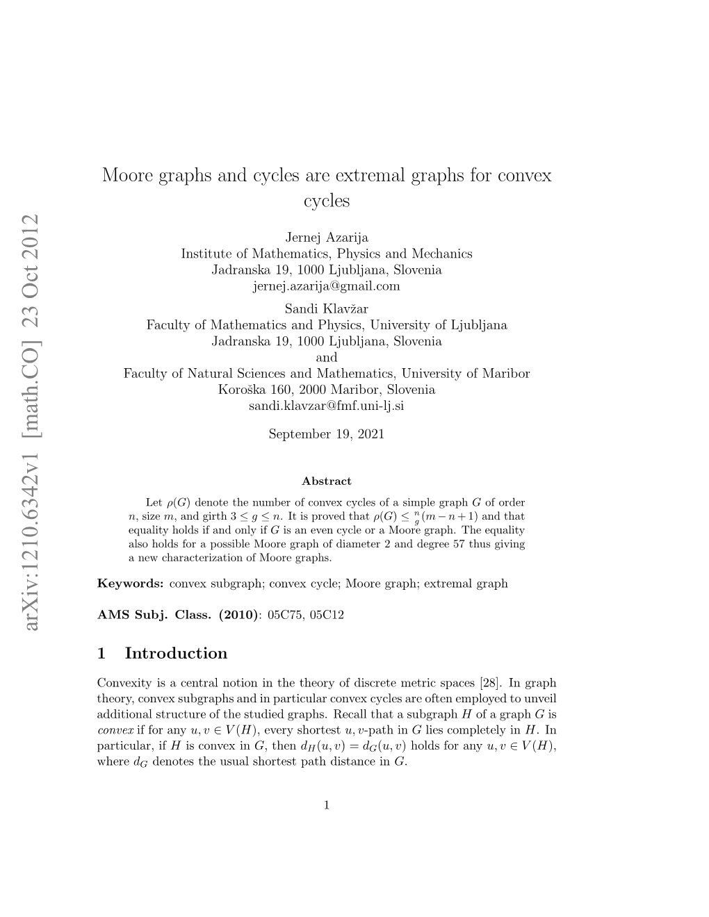 Moore Graphs and Cycles Are Extremal Graphs for Convex Cycles