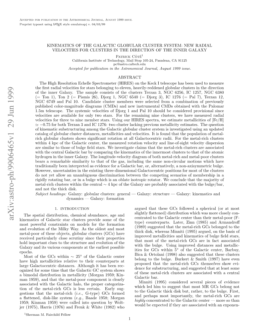 Kinematics of the Galactic Globular Cluster System: New Radial