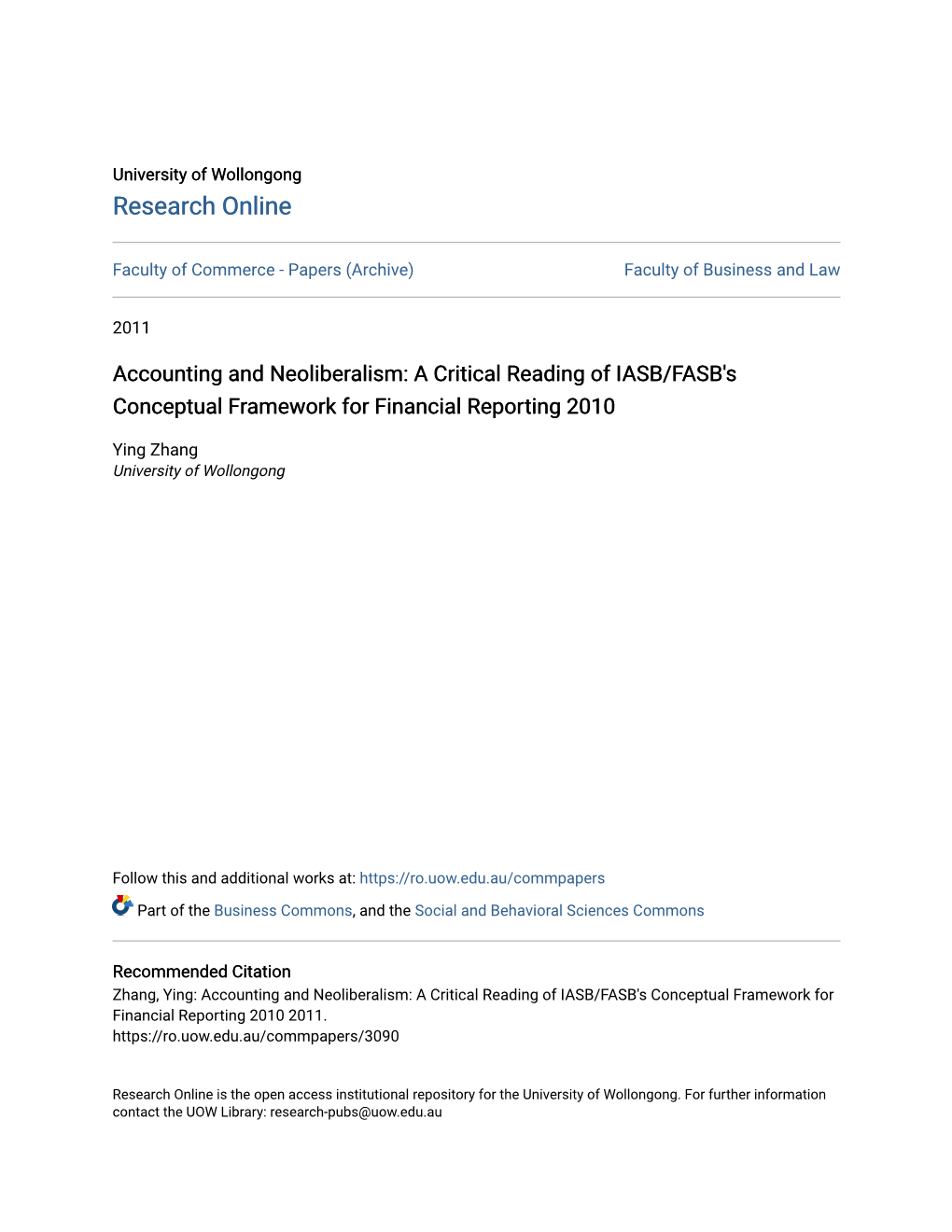 Accounting and Neoliberalism: a Critical Reading of IASB/FASB's Conceptual Framework for Financial Reporting 2010