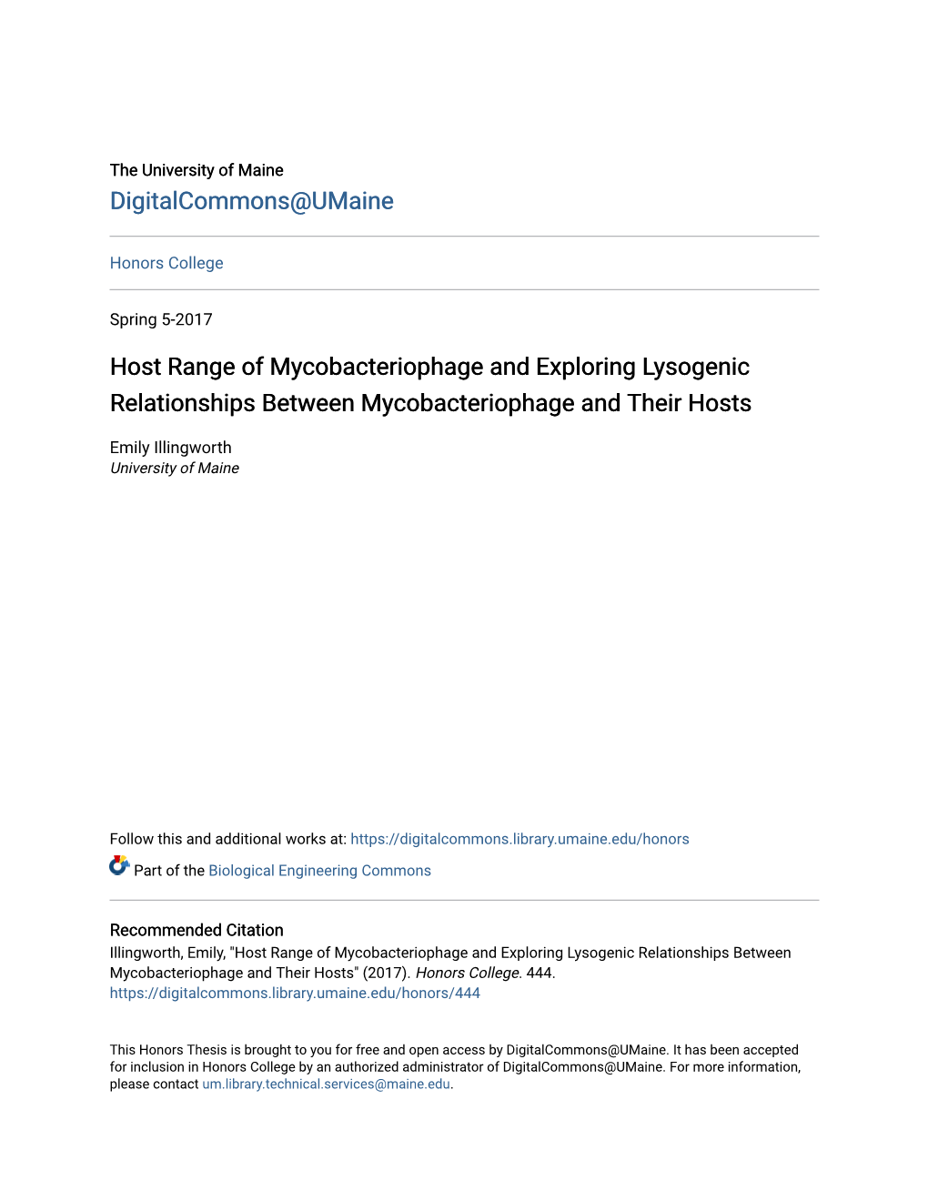Host Range of Mycobacteriophage and Exploring Lysogenic Relationships Between Mycobacteriophage and Their Hosts