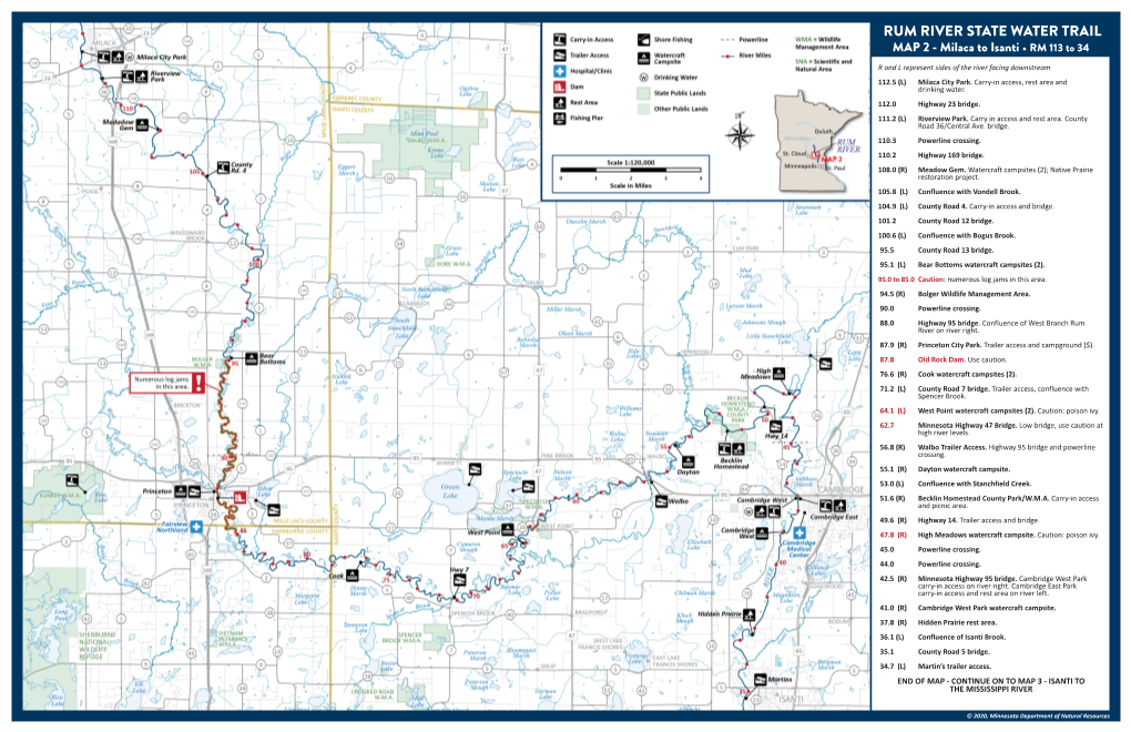 MAP 2 - Milaca to Isanti • RM 113 to 34 R and L Represent Sides of the River Facing Downstream 112.5 (L) Milaca City Park