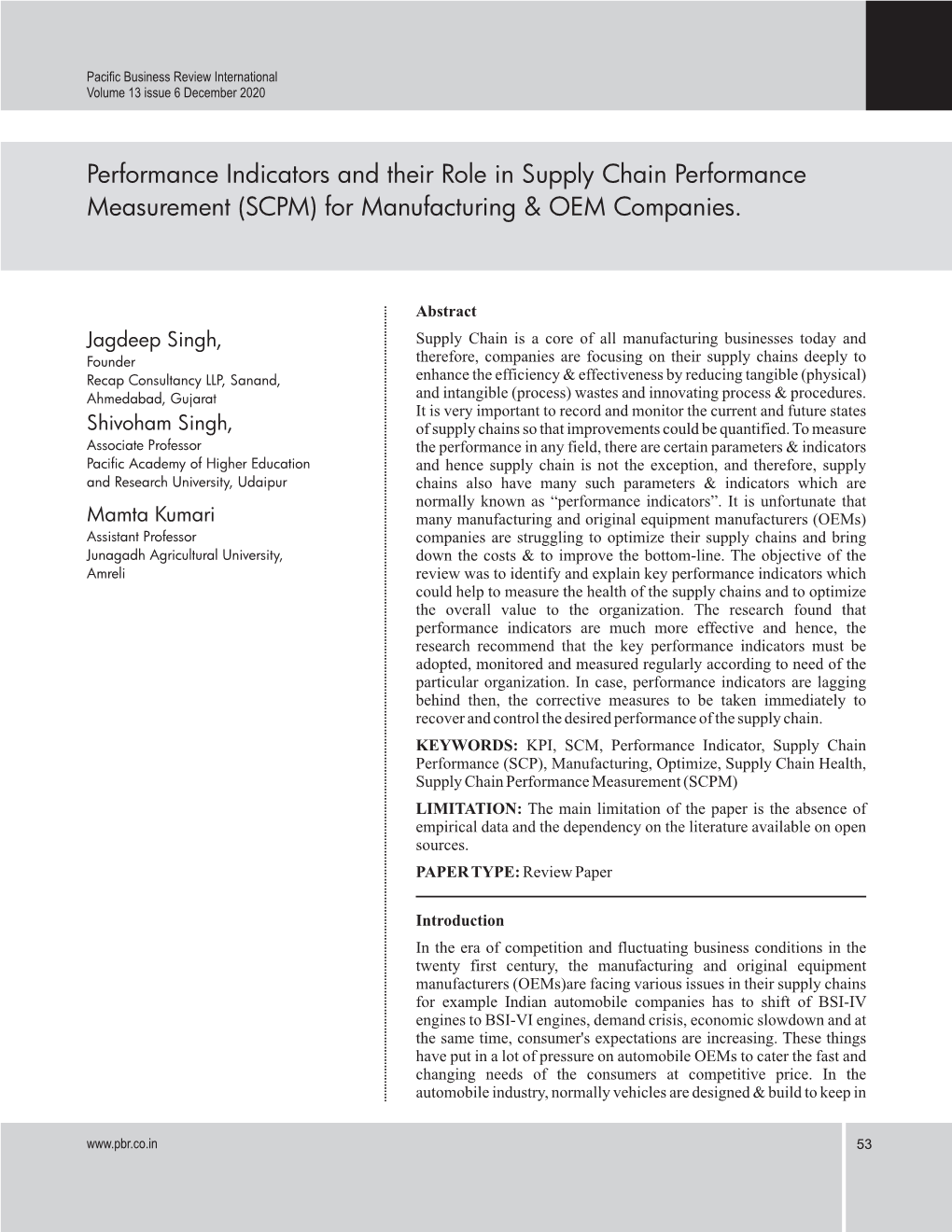 Performance Indicators and Their Role in Supply Chain Performance Measurement (SCPM) for Manufacturing & OEM Companies