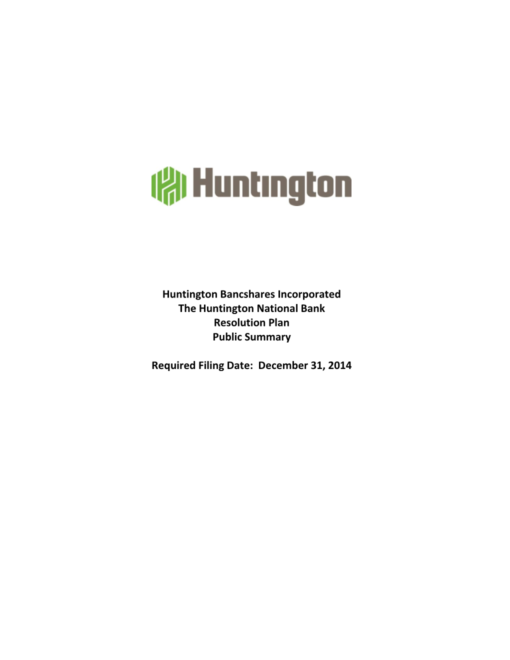 Huntington Bancshares Incorporated the Huntington National Bank Resolution Plan Public Summary