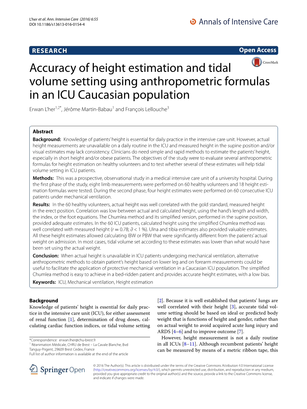 Accuracy of Height Estimation and Tidal Volume Setting Using