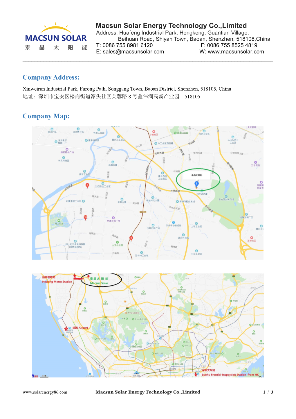 Macsun Solar Energy Technology Co.,Limited Company Address