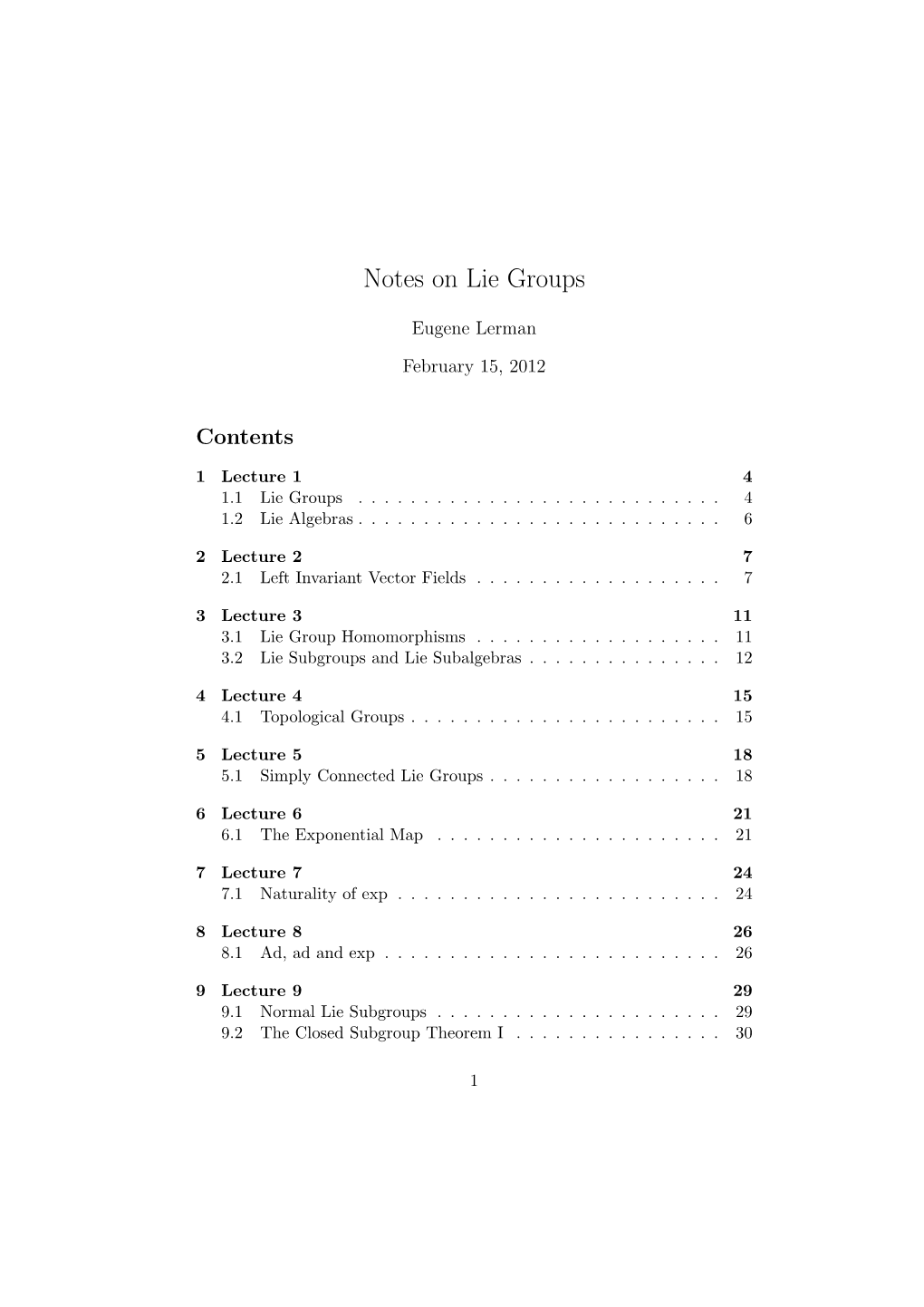 Notes on Lie Groups