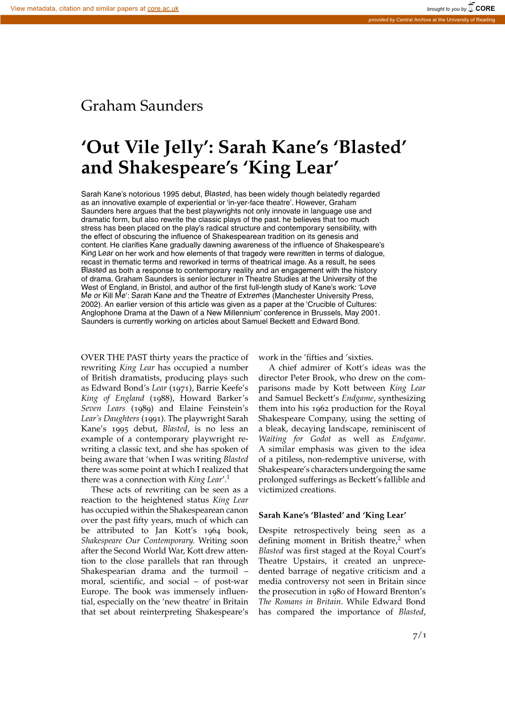 Sarah Kane's 'Blasted'