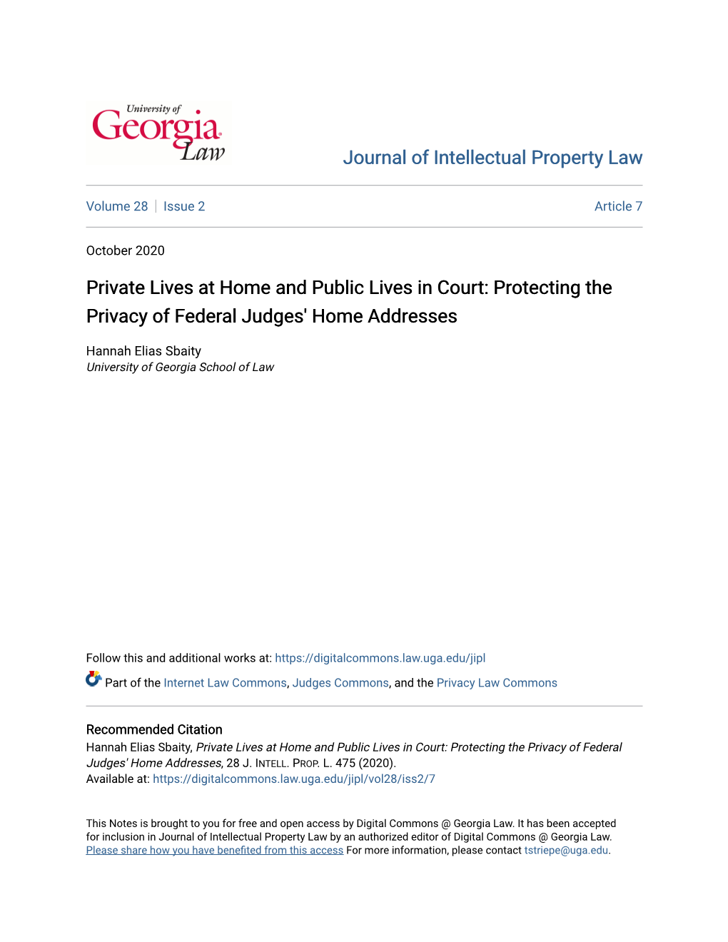 Private Lives at Home and Public Lives in Court: Protecting the Privacy of Federal Judges' Home Addresses