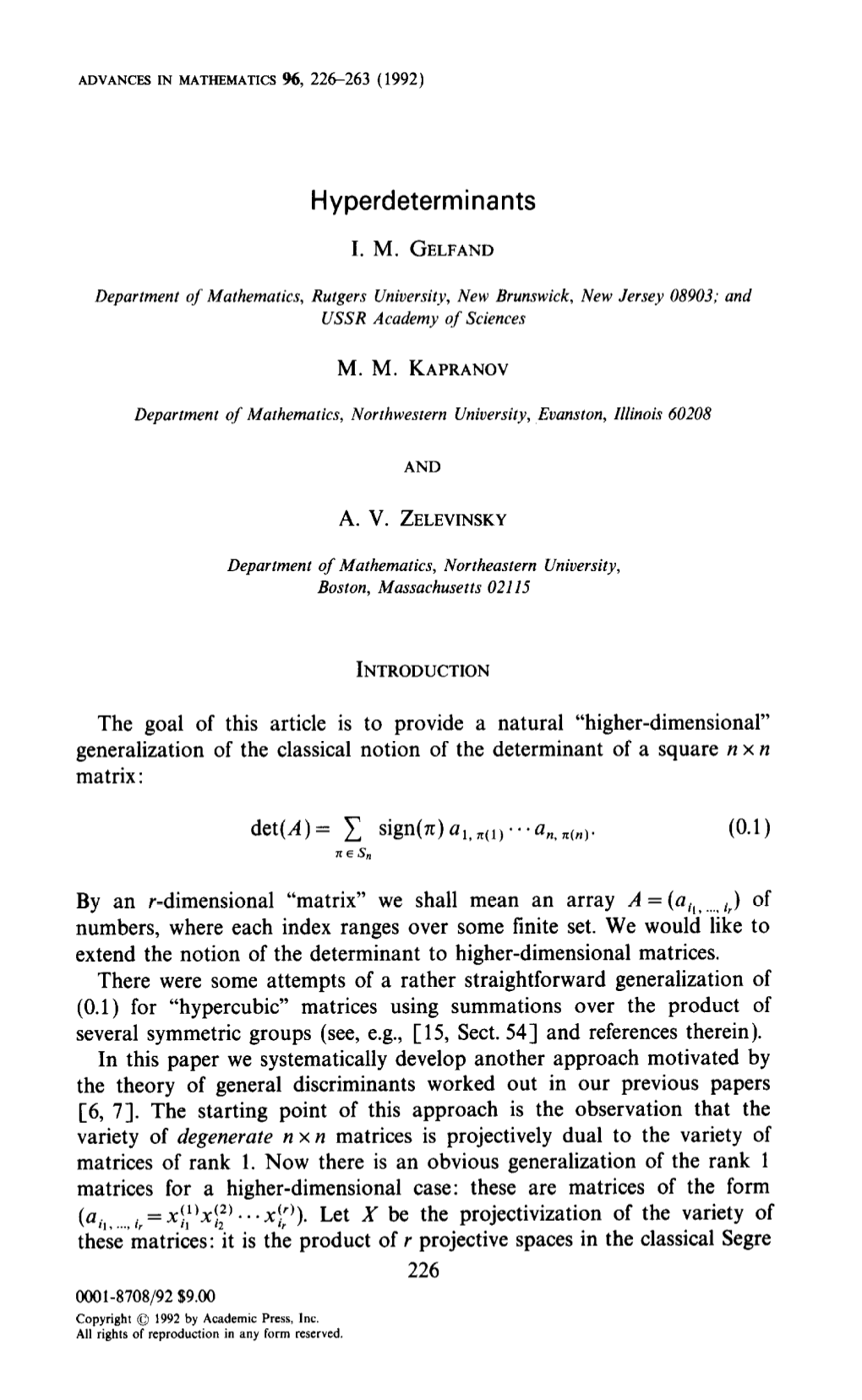 Hyperdeterminants