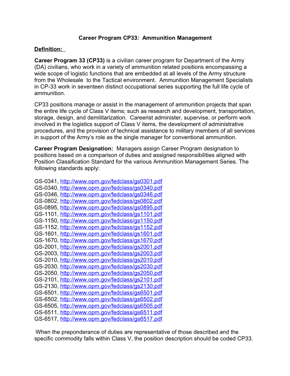 Career Program CP33: Ammunition Management