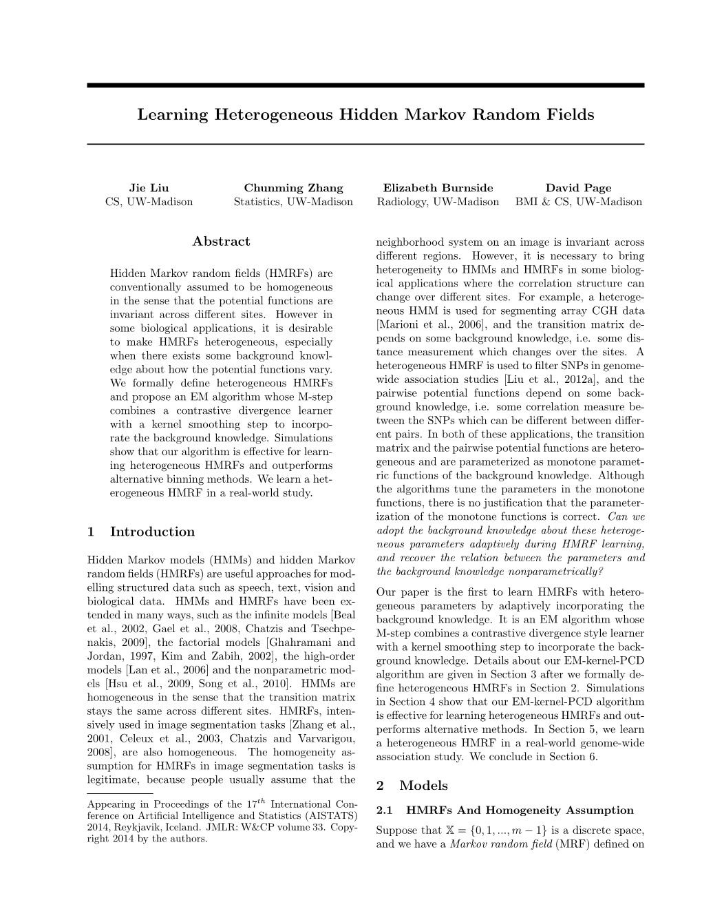 Learning Heterogeneous Hidden Markov Random Fields