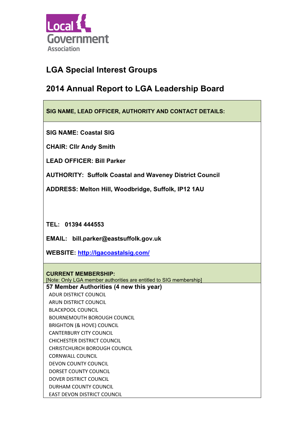 LGA Special Interest Groups 2014 Annual Report to LGA Leadership