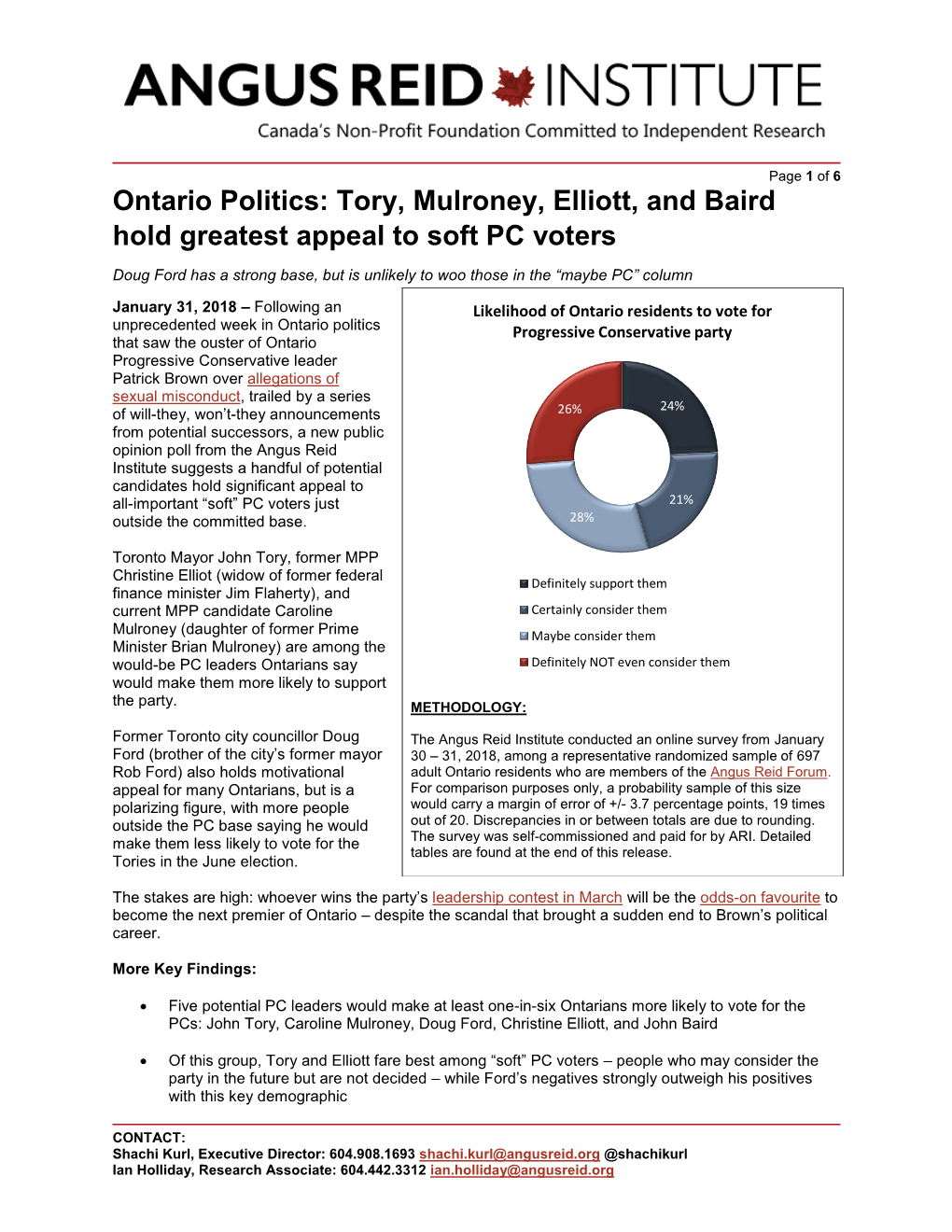 Ontario Politics: Tory, Mulroney, Elliott, and Baird Hold Greatest Appeal to Soft PC Voters
