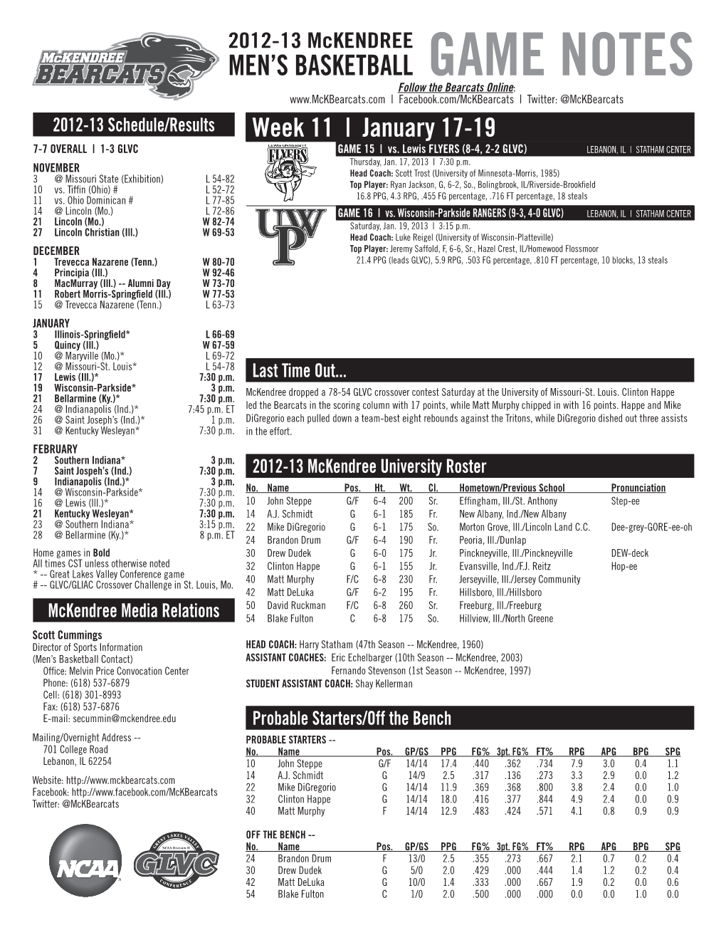 Men's Basketball Game Notes