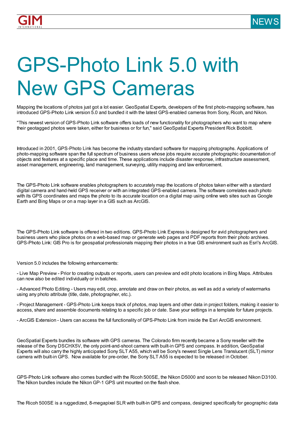 GPS-Photo Link 5.0 with New GPS Cameras