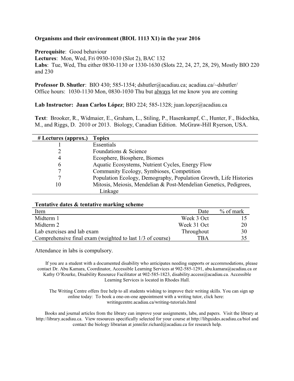 Biology 2033 - Introductory Ecology