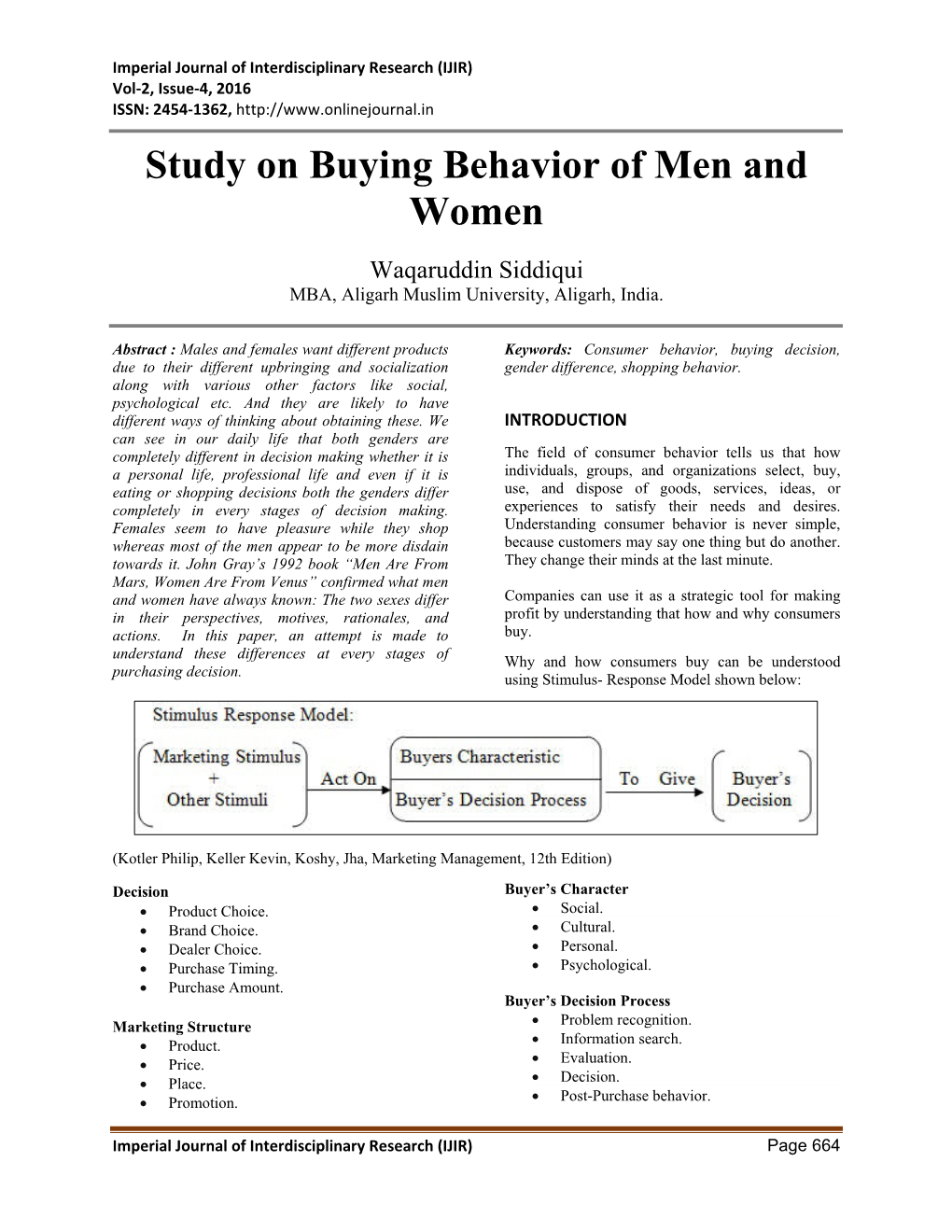 Study on Buying Behavior of Men and Women
