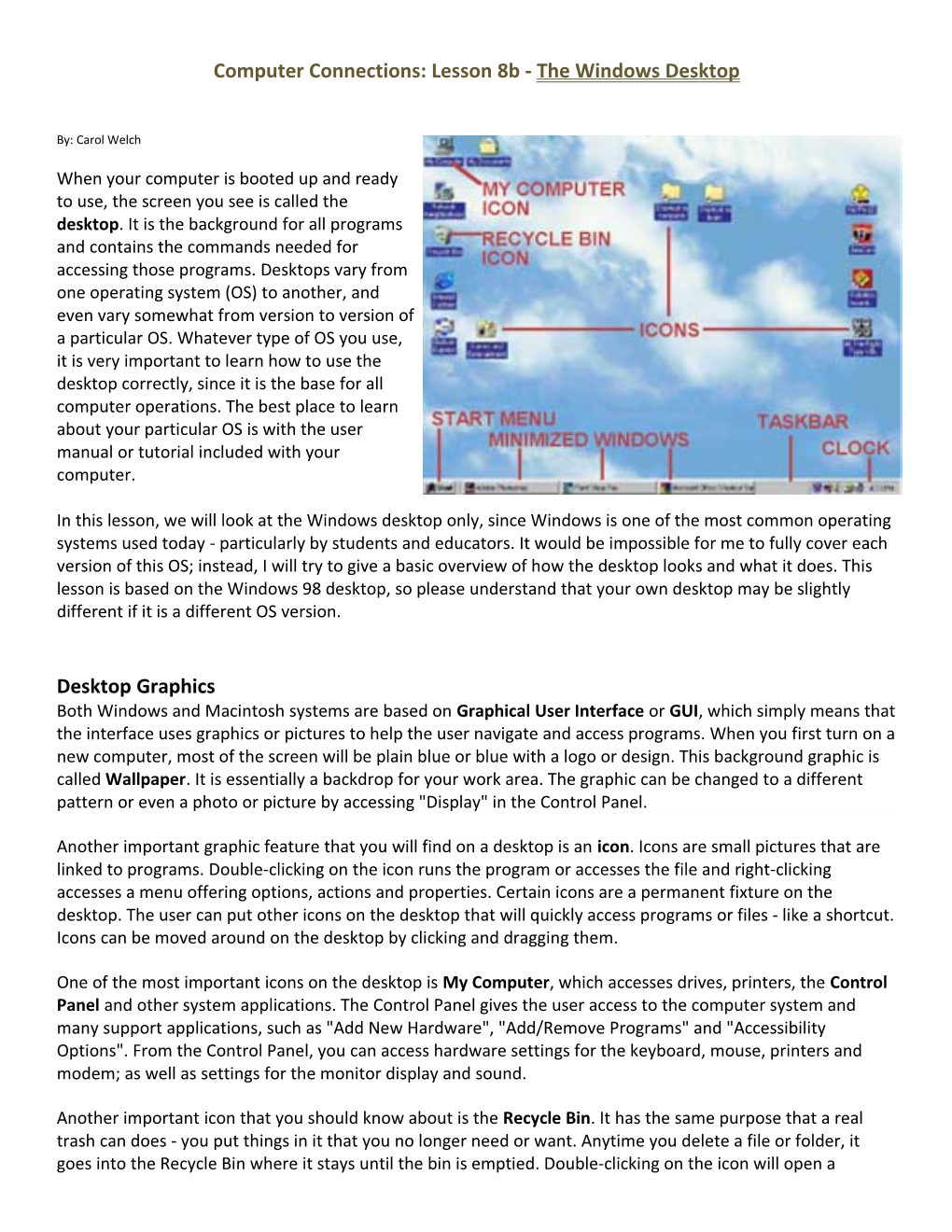 Computer Connections: Lesson 8B - The Windows Desktop