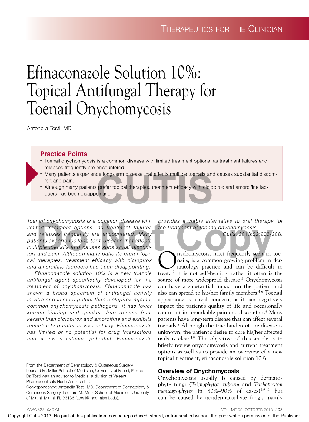 Topical Antifungal Therapy for Toenail Onychomycosis