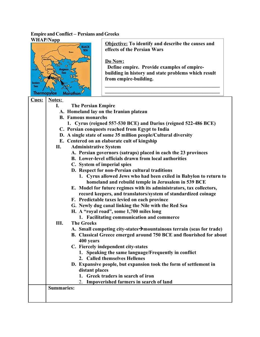 Empire and Conflict Persians and Greeks