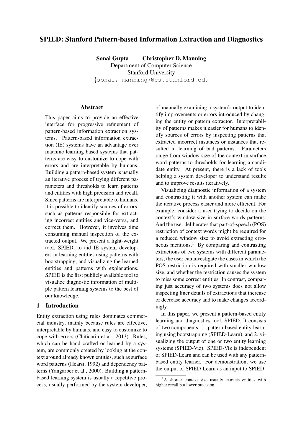 Stanford Pattern-Based Information Extraction and Diagnostics