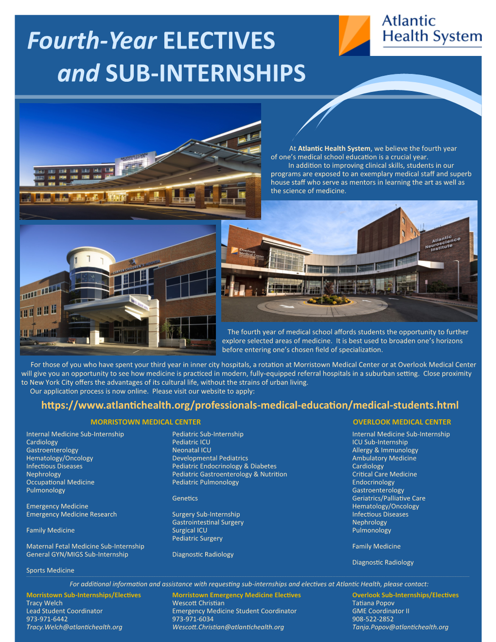 Fourth-Year ELECTIVES and SUB-INTERNSHIPS