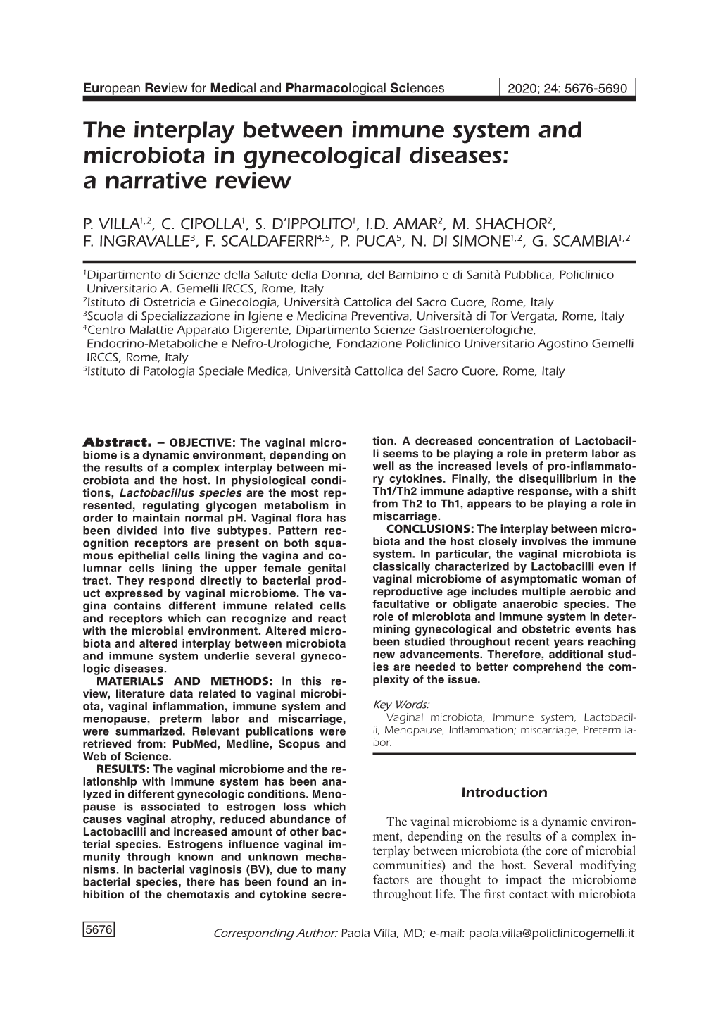 The Interplay Between Immune System and Microbiota in Gynecological Diseases: a Narrative Review