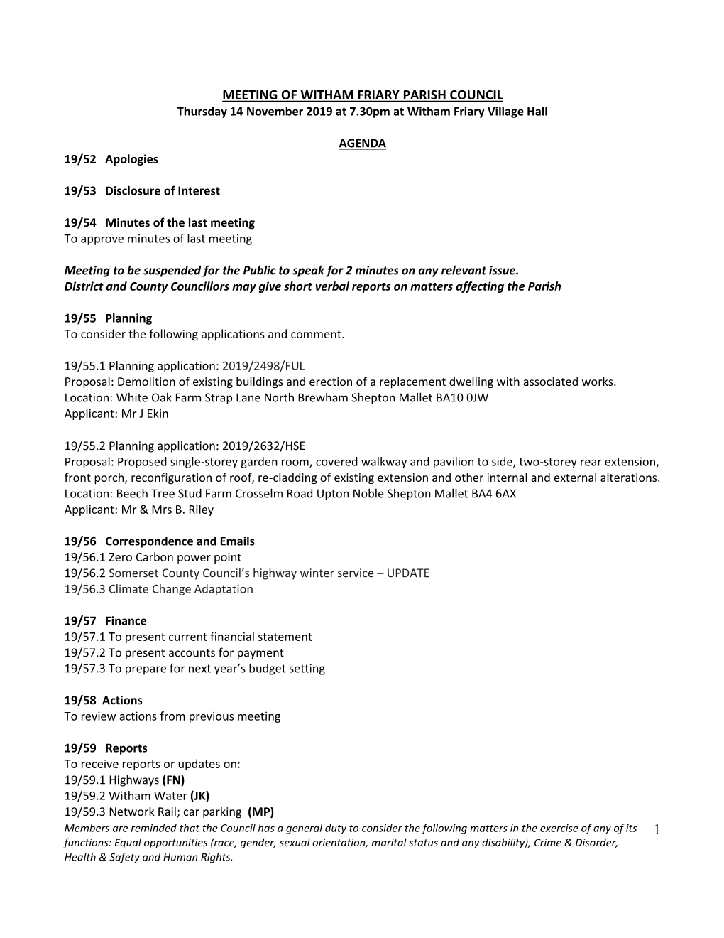 Notice of Meeting of Trudoxhill Parish Council