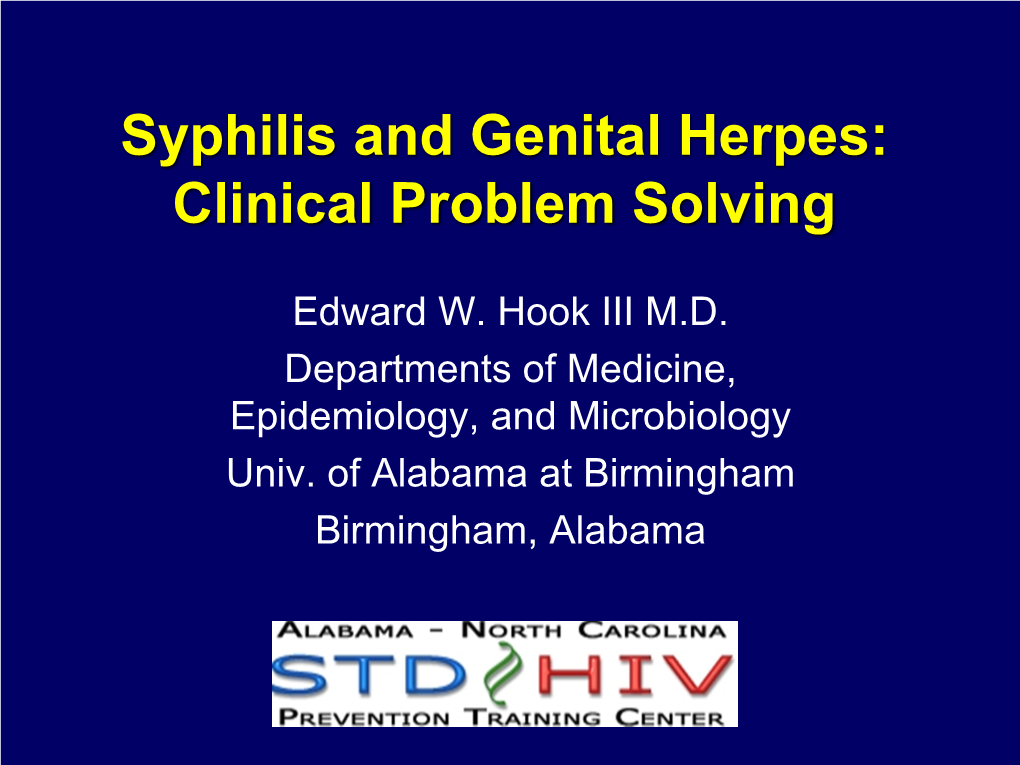 Syphilis and Herpes Clinical Reasoning- HIV Emphasis AETC