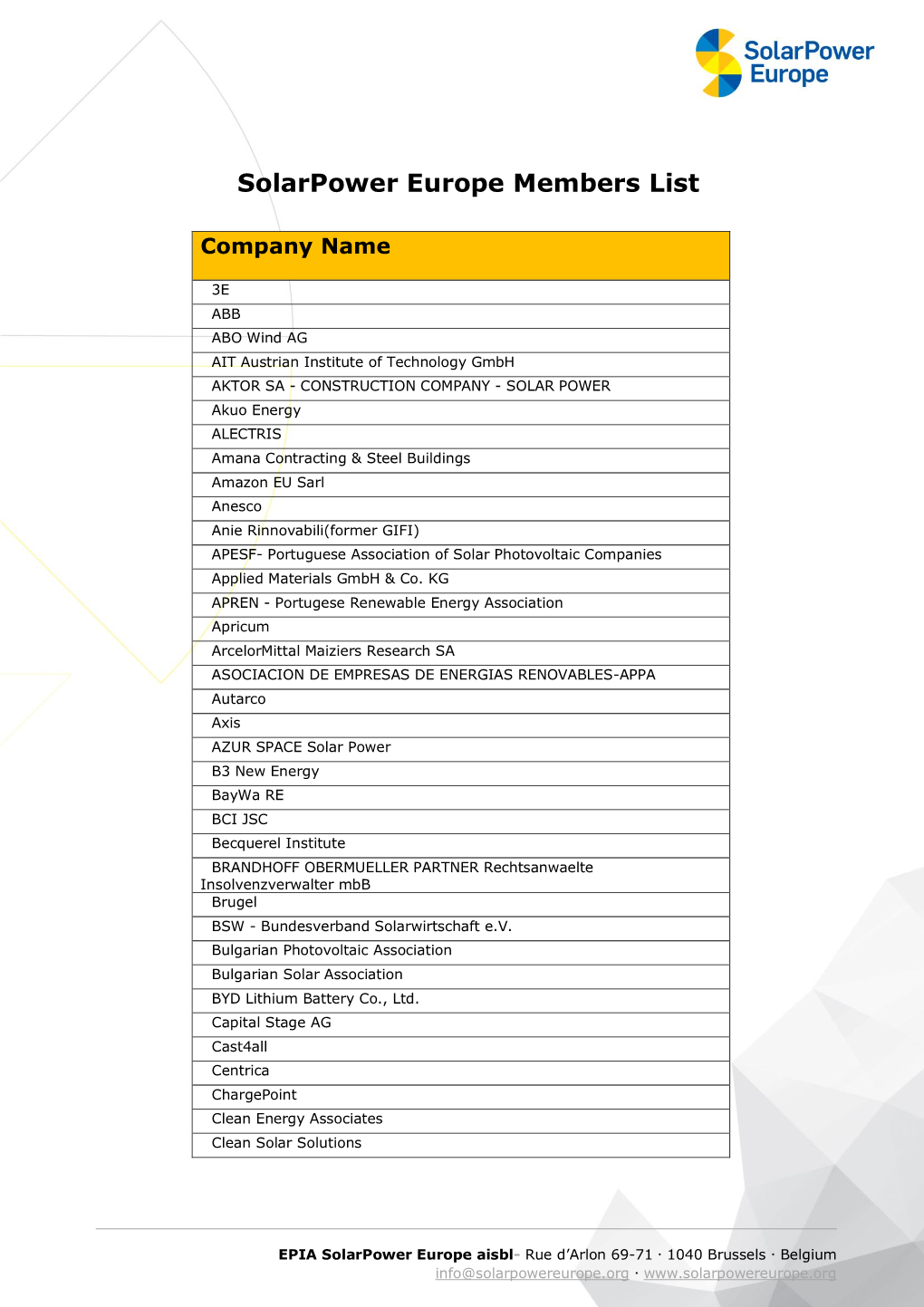 Solarpower Europe Members List