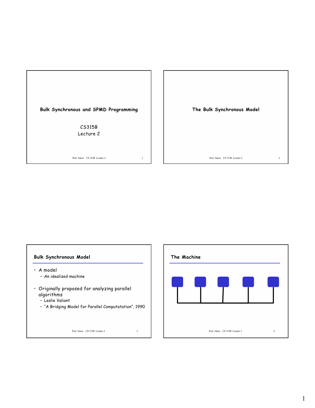 Bulk Synchronous and SPMD Programming CS315B Lecture 2