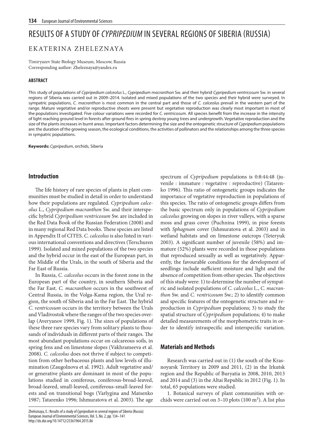 Results of a Study of Cypripediumin Several Regions of Siberia (Russia)