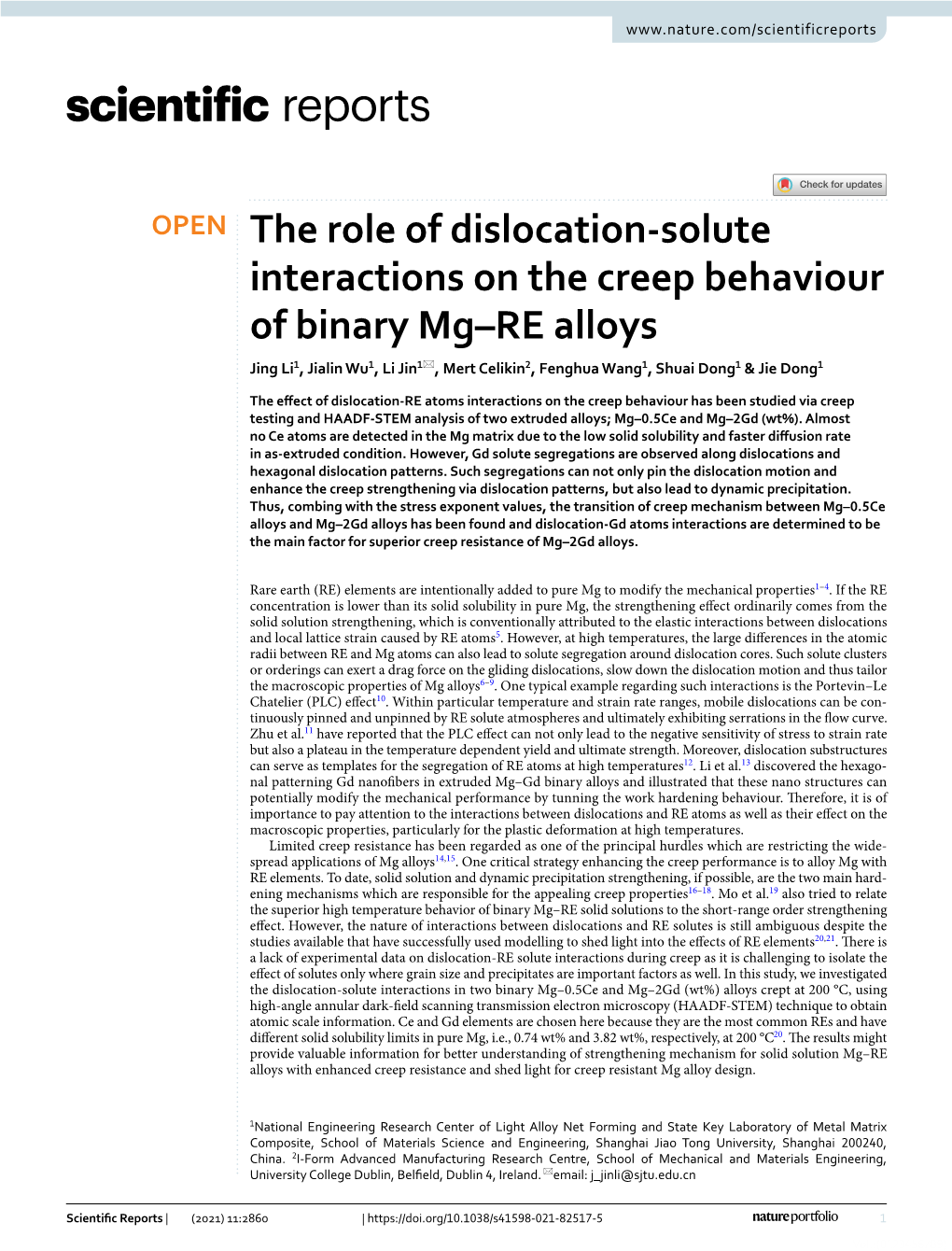 The Role of Dislocation-Solute Interactions on the Creep Behaviour