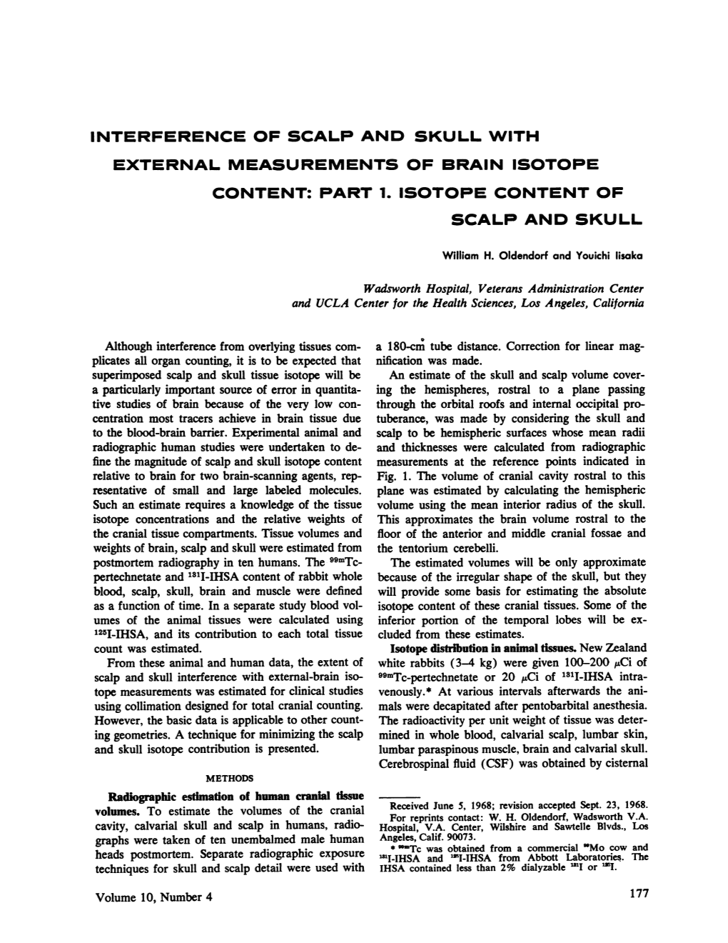 Interference of Scalp and Skull with External Measurements of Brain Isotope Content: Part 1