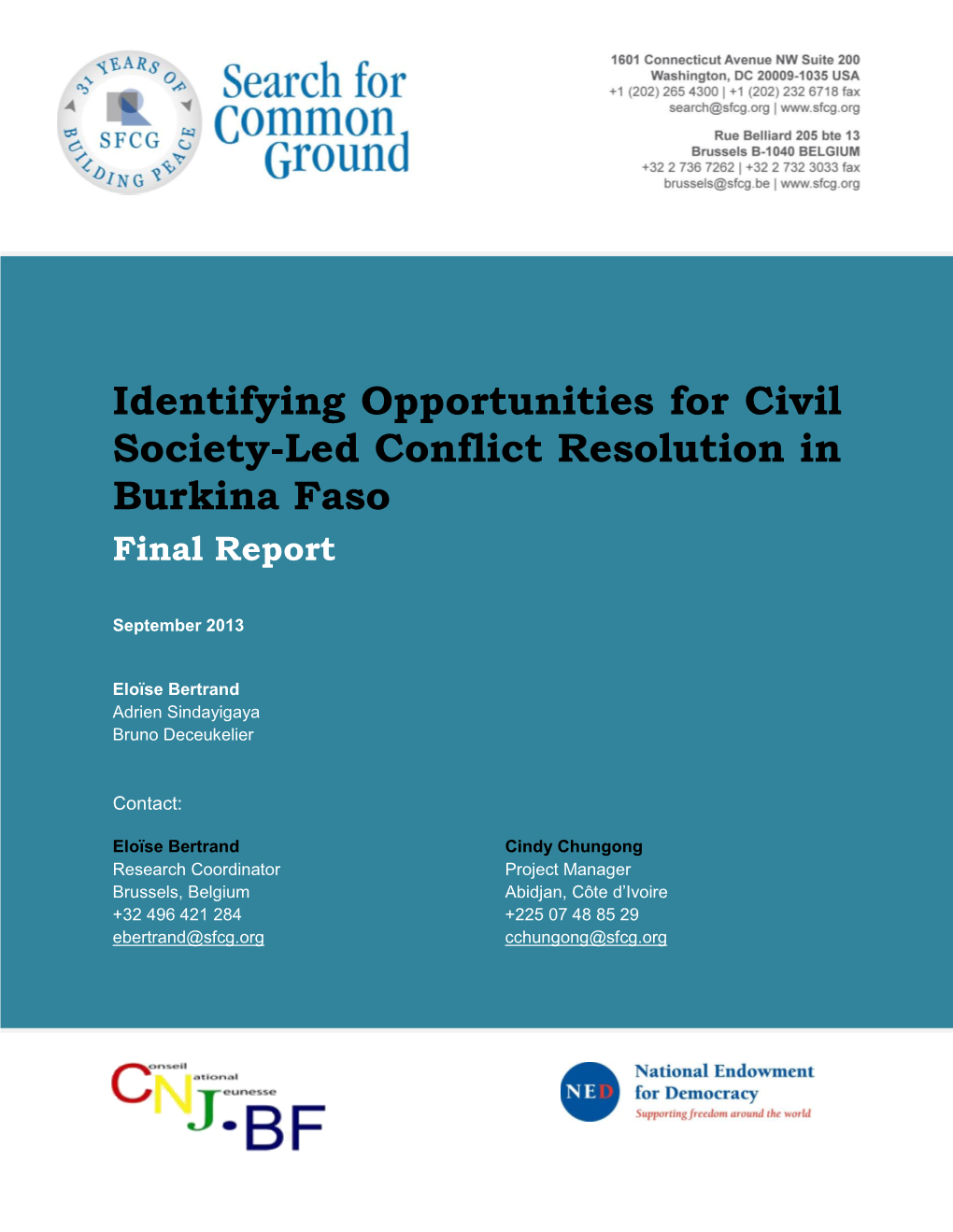 Identifying Opportunities for Civil Society-Led Conflict Resolution in Burkina Faso Final Report