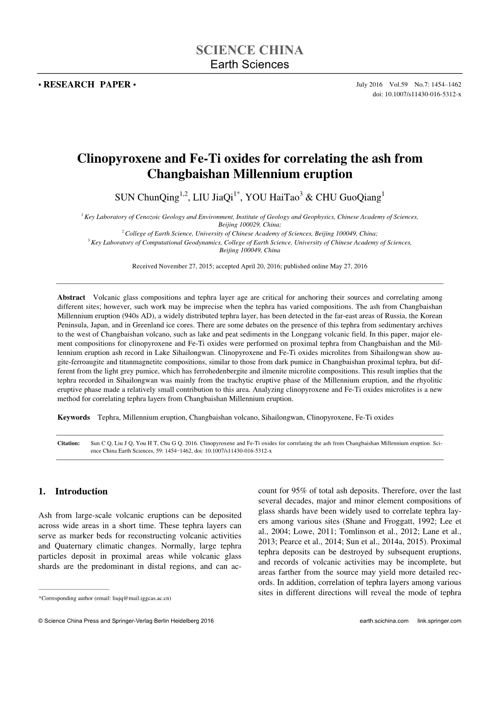 SCIENCE CHINA Clinopyroxene and Fe-Ti Oxides for Correlating the Ash