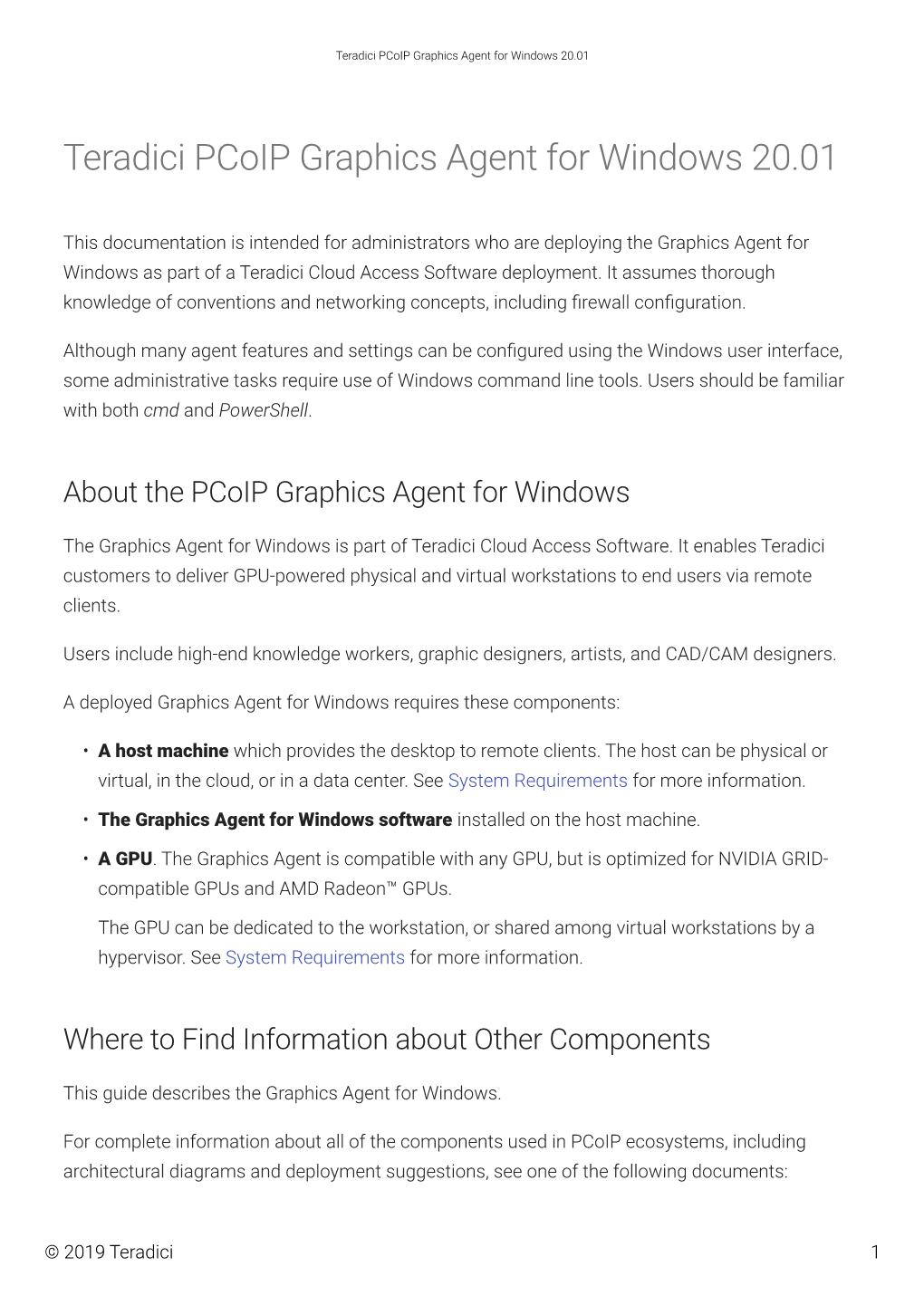 Teradici Pcoip Graphics Agent for Windows 20.01